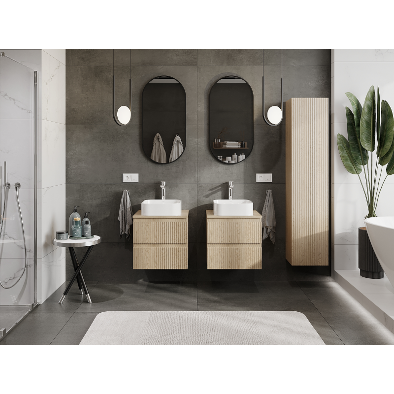 Mexen Rivel bathroom cabinet for under-sink 50 cm, 2 drawers, grooved, oak - 91A20-05047-2-BFF81