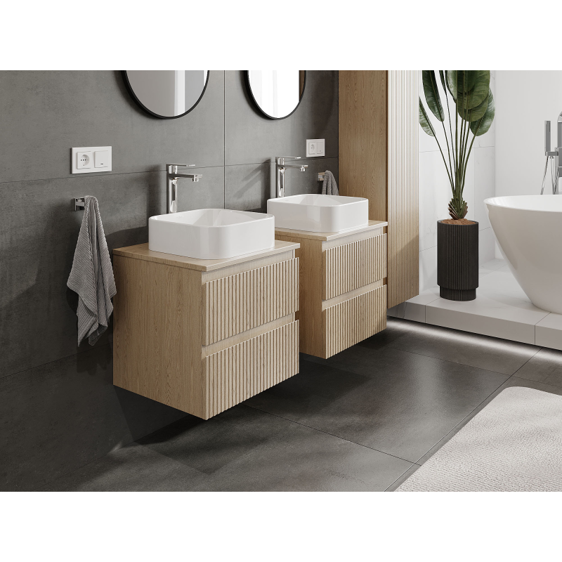 Mexen Rivel bathroom cabinet for under-sink 50 cm, 2 drawers, grooved, oak - 91A20-05047-2-BFF81