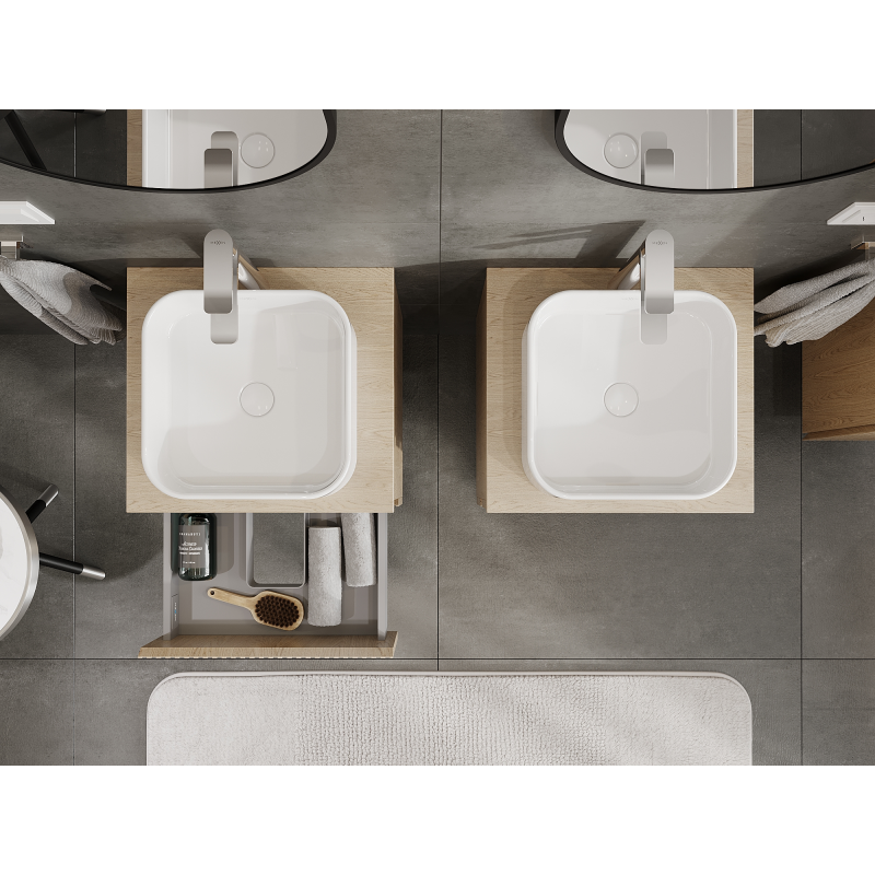 Mexen Rivel bathroom cabinet for under-sink 50 cm, 2 drawers, grooved, oak - 91A20-05047-2-BFF81