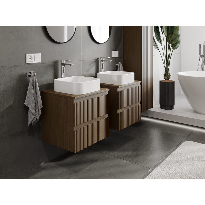 Mexen Rivel bathroom cabinet under-sink 50 cm, 2 drawers, grooved, walnut - 91A20-05047-2-BFF86