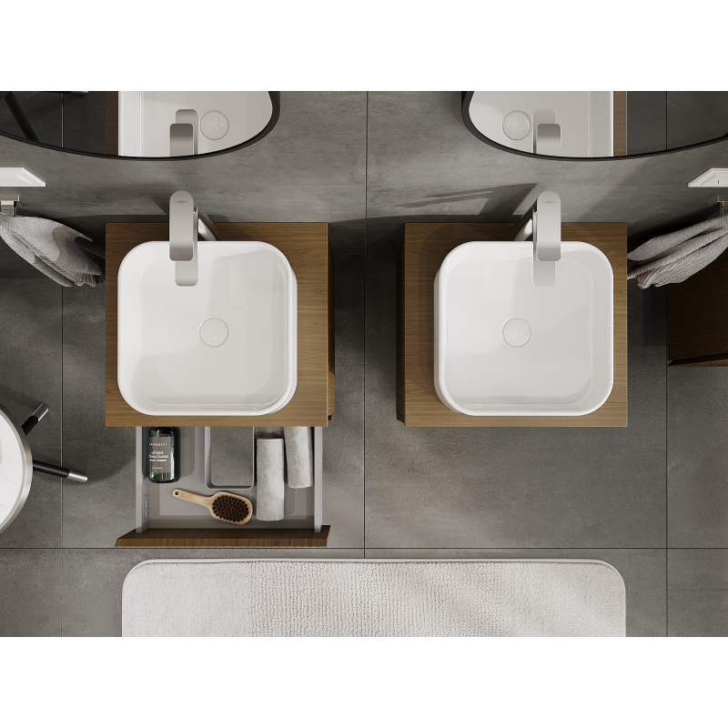 Mexen Rivel bathroom cabinet under-sink 50 cm, 2 drawers, grooved, walnut - 91A20-05047-2-BFF86