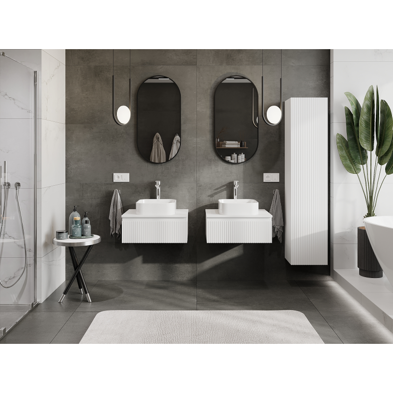 Mexen Rivel bathroom cabinet for washbasin 60 cm, 1 drawer, fluted, white matt - 91A20-06023-1-BF01