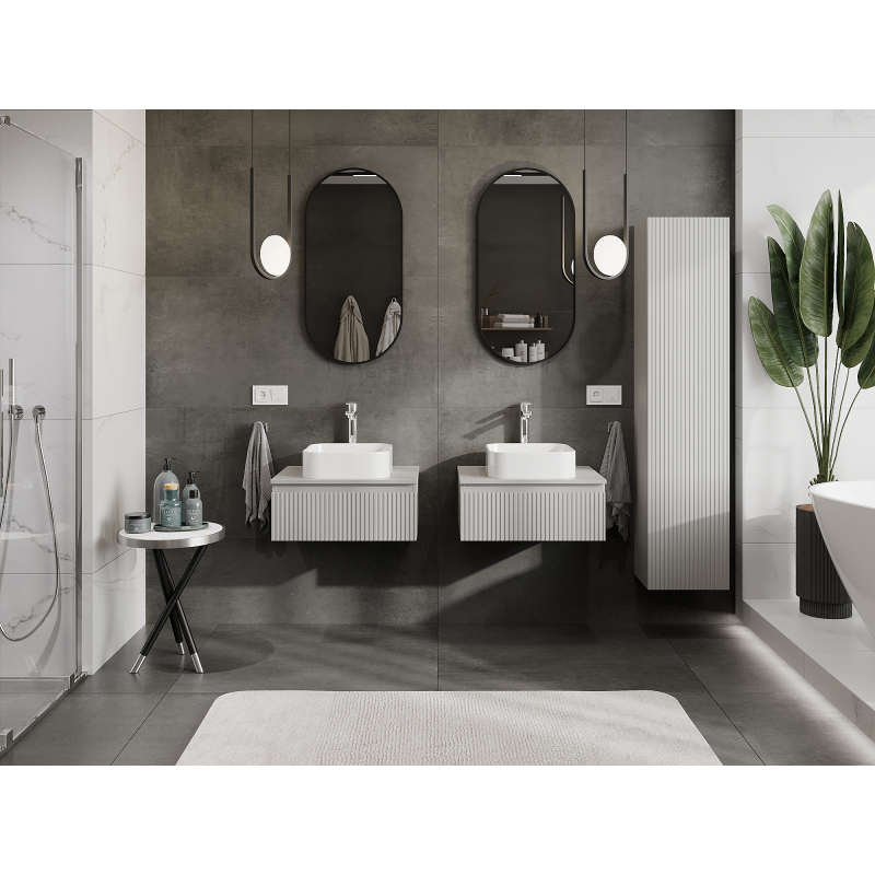 Mexen Rivel 60 cm Bathroom Cabinet, 1 Drawer, Grooved, Grey Matte - 91A20-06023-1-BF62