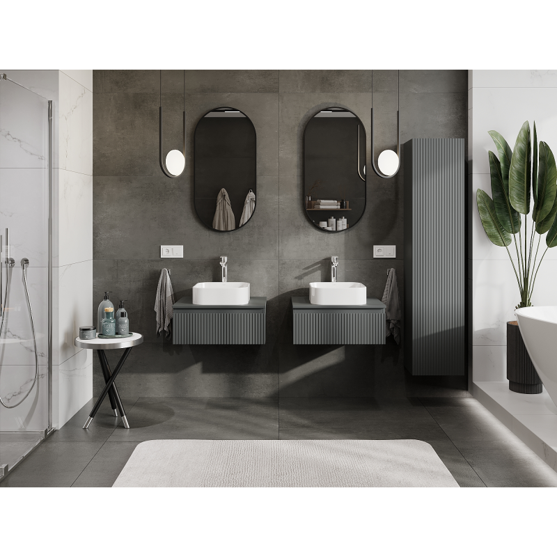 Mexen Rivel bathroom cabinet under sink 60 cm, 1 drawer, fluted, matte graphite - 91A20-06023-1-BF66