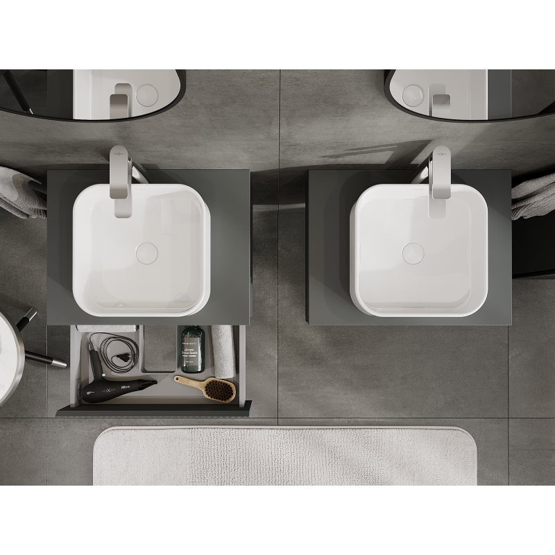 Mexen Rivel bathroom cabinet under sink 60 cm, 1 drawer, fluted, matte graphite - 91A20-06023-1-BF66