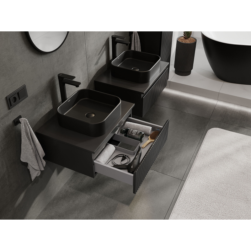 Mexen Rivel bathroom cabinet for washbasin 60 cm, 1 drawer, grooved, black matte - 91A20-06023-1-BF71