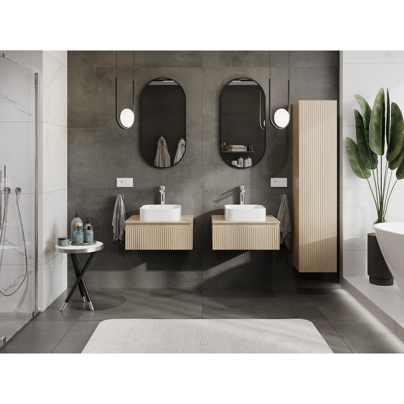 Mexen Rivel bathroom cabinet under sink 60 cm, 1 drawer, grooved, oak - 91A20-06023-1-BF81