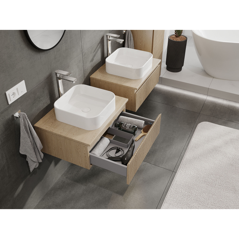 Mexen Rivel bathroom cabinet under sink 60 cm, 1 drawer, grooved, oak - 91A20-06023-1-BF81