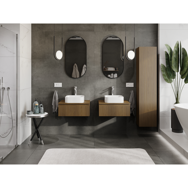 Mexen Rivel bathroom cabinet under sink 60 cm, 1 drawer, grooved, walnut - 91A20-06023-1-BF86