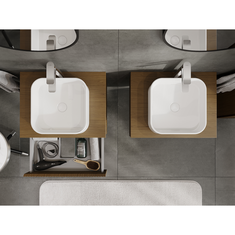 Mexen Rivel bathroom cabinet under sink 60 cm, 1 drawer, grooved, walnut - 91A20-06023-1-BF86