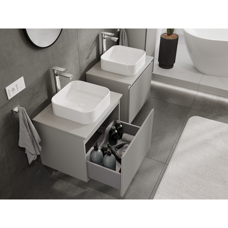 Mexen Rivel bathroom cabinet 60 cm, 1 drawer, fluted, matte grey - 91A20-06047-1-BF62