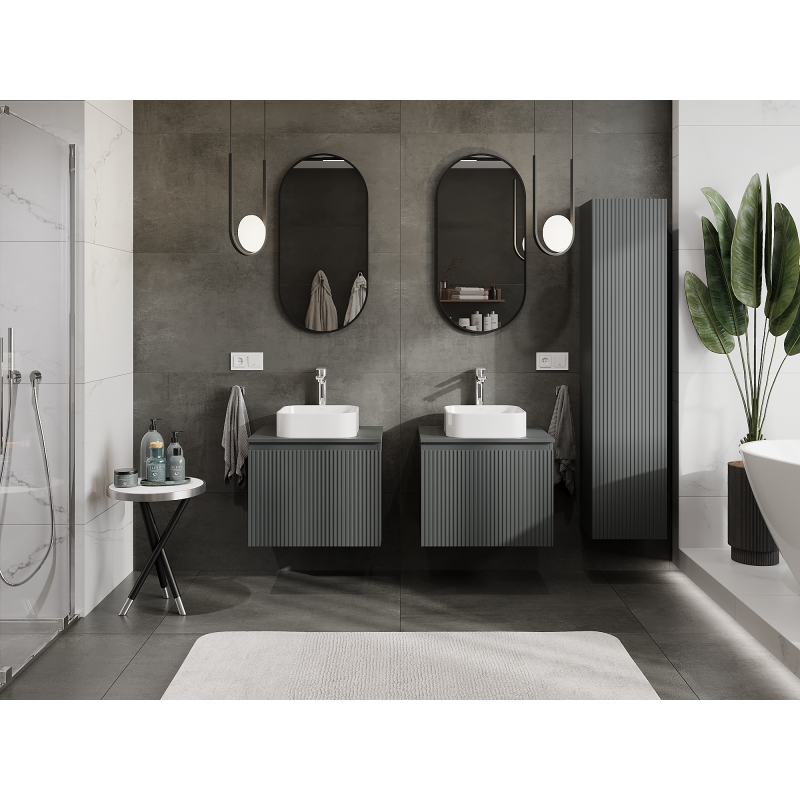 Mexen Rivel 60 cm bathroom cabinet, 1 drawer, fluted, matte graphite - 91A20-06047-1-BF66