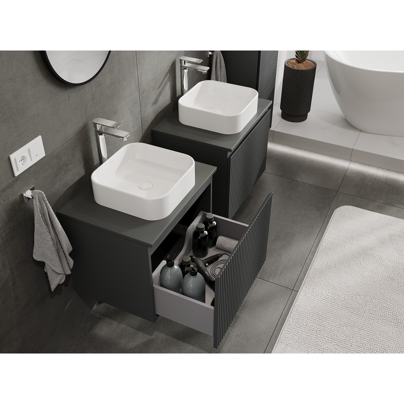 Mexen Rivel 60 cm bathroom cabinet, 1 drawer, fluted, matte graphite - 91A20-06047-1-BF66