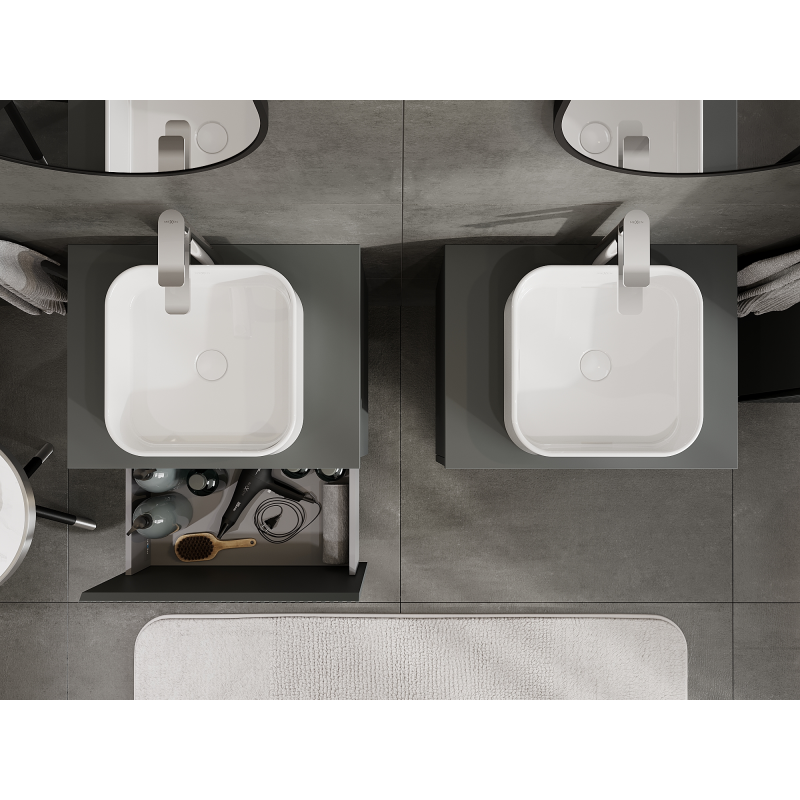 Mexen Rivel 60 cm bathroom cabinet, 1 drawer, fluted, matte graphite - 91A20-06047-1-BF66