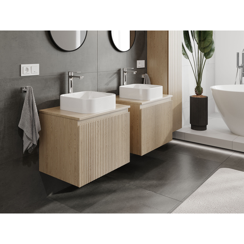 Mexen Rivel bathroom cabinet for washbasin 60 cm, 1 drawer, grooved, oak - 91A20-06047-1-BF81