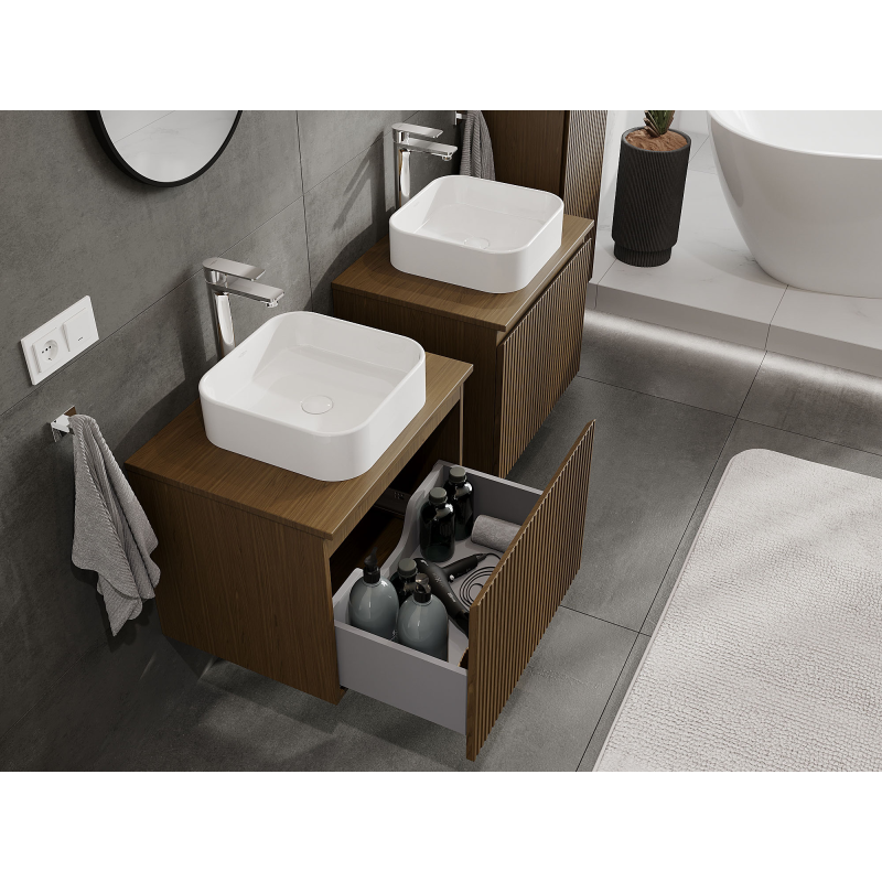 Mexen Rivel bathroom cabinet under sink 60 cm, 1 drawer, fluted, walnut - 91A20-06047-1-BF86