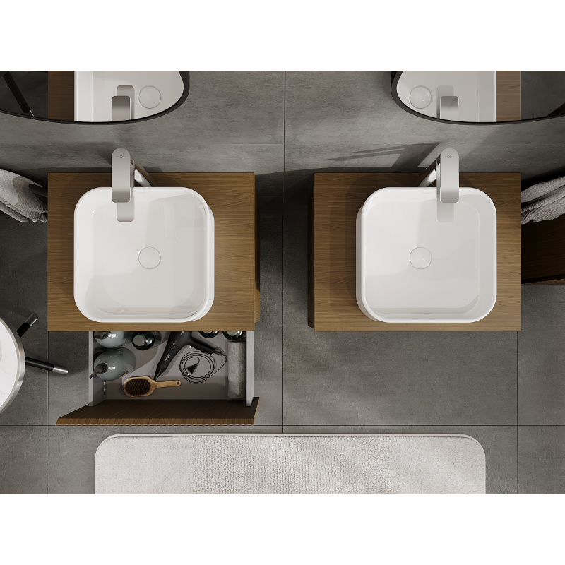 Mexen Rivel bathroom cabinet under sink 60 cm, 1 drawer, fluted, walnut - 91A20-06047-1-BF86