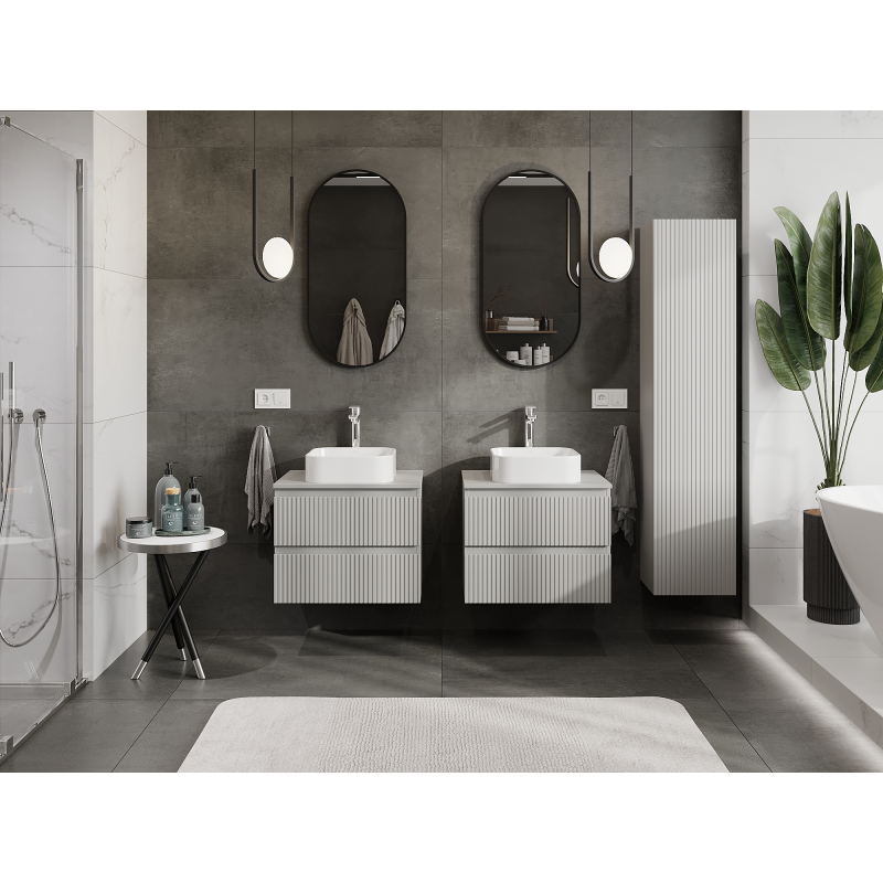 Mexen Rivel 60 cm Under-Sink Bathroom Cabinet, 2 Drawers, Fluted, Matte Grey - 91A20-06047-2-BFF62