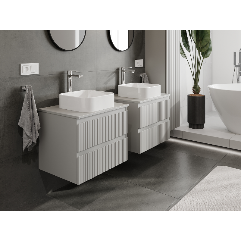 Mexen Rivel 60 cm Under-Sink Bathroom Cabinet, 2 Drawers, Fluted, Matte Grey - 91A20-06047-2-BFF62