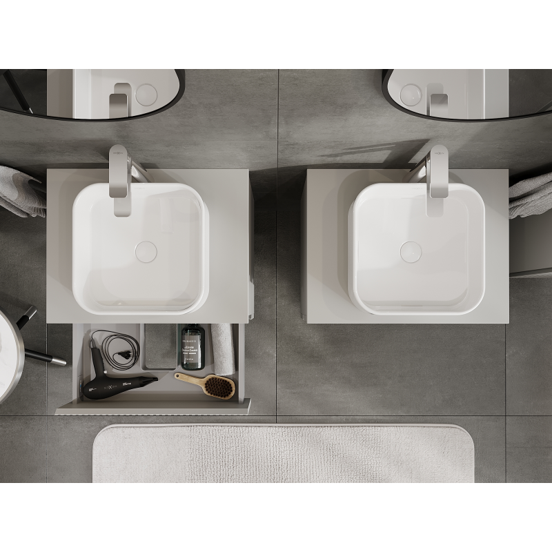 Mexen Rivel 60 cm Under-Sink Bathroom Cabinet, 2 Drawers, Fluted, Matte Grey - 91A20-06047-2-BFF62