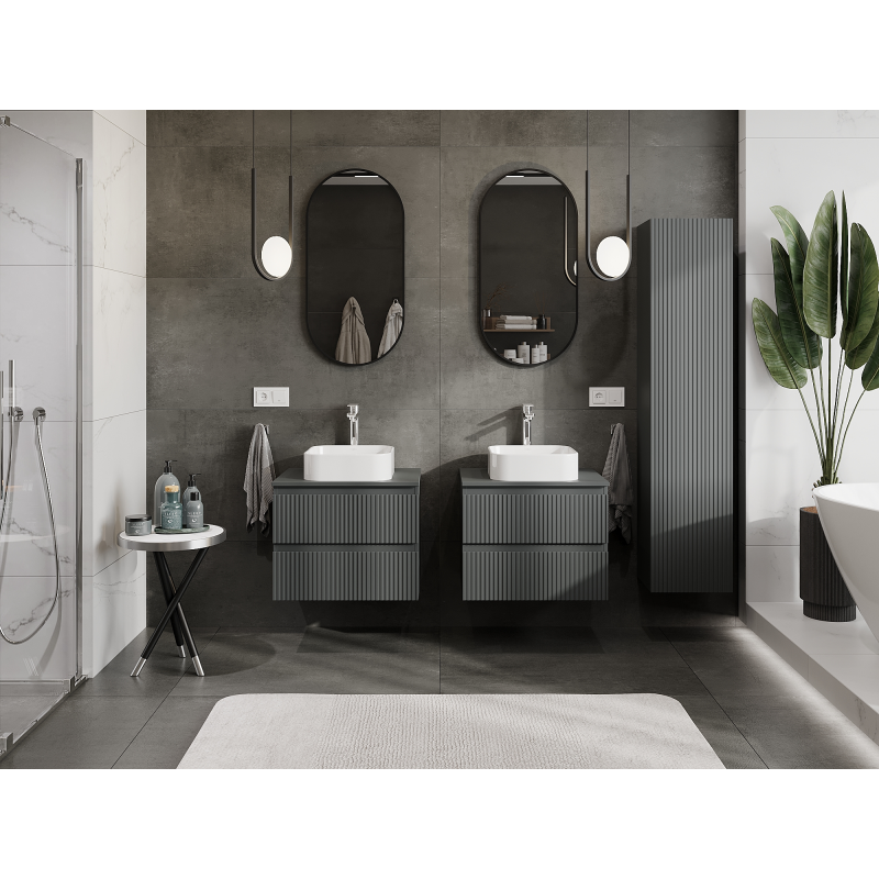 Mexen Rivel bathroom cabinet for washbasin 60 cm, 2 drawers, fluted, matte graphite - 91A20-06047-2-BFF66