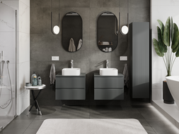 Mexen Rivel bathroom cabinet for washbasin 60 cm, 2 drawers, fluted, matte graphite - 91A20-06047-2-BFF66