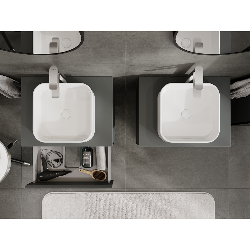 Mexen Rivel bathroom cabinet for washbasin 60 cm, 2 drawers, fluted, matte graphite - 91A20-06047-2-BFF66