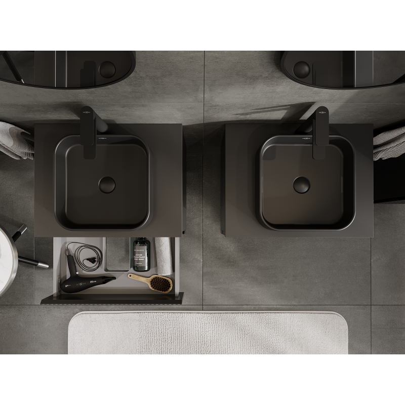 Mexen Rivel bathroom cabinet for under sink 60 cm, 2 drawers, grooved, black matte - 91A20-06047-2-BFF71