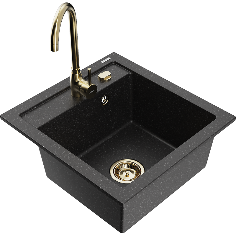 Mexen Vito 1-bowl granite sink with Telma kitchen tap, black/silver metallic - 6503-73-670200-50