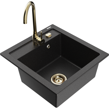 Mexen Vito 1-bowl granite sink with Telma kitchen tap, black/silver metallic - 6503-73-670200-50