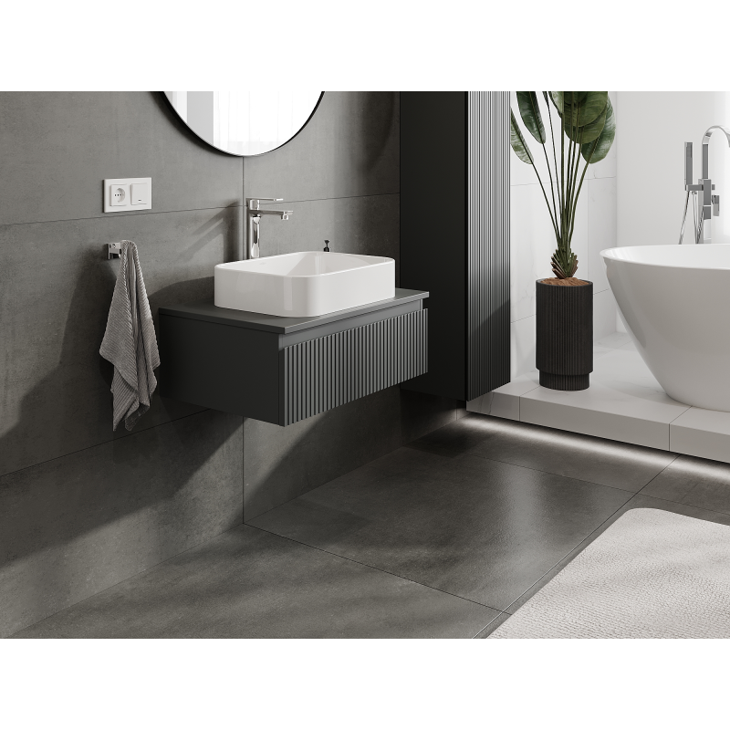 Mexen Rivel bathroom cabinet for washbasin 70 cm, 1 drawer, fluted, matte graphite - 91A20-07023-1-BF66