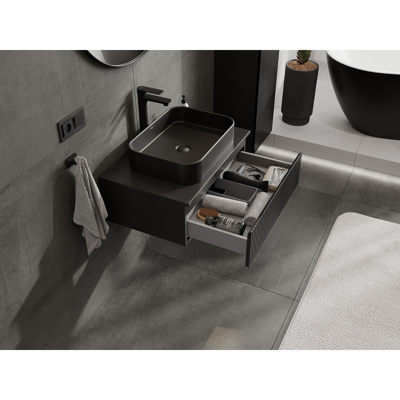 Mexen Rivel bathroom cabinet for washbasin 70 cm, 1 drawer, grooved, matte graphite - 91A20-07023-1-BF71