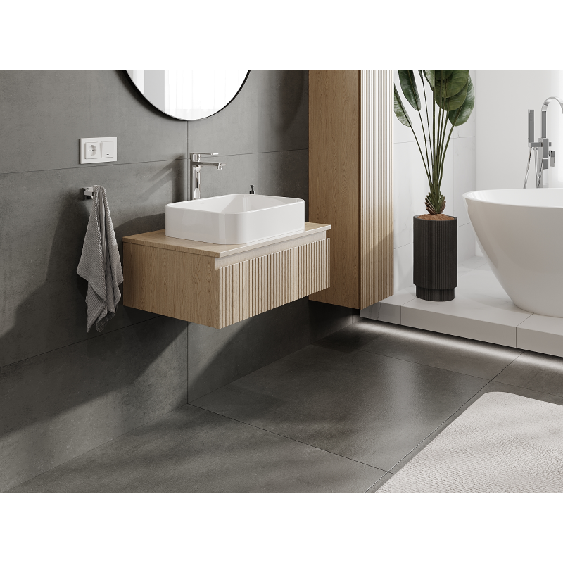 Mexen Rivel bathroom cabinet 70 cm, 1 drawer, ribbed, oak - 91A20-07023-1-BF81