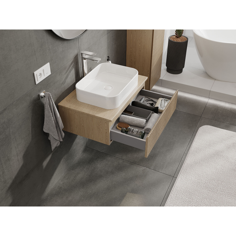 Mexen Rivel bathroom cabinet 70 cm, 1 drawer, ribbed, oak - 91A20-07023-1-BF81