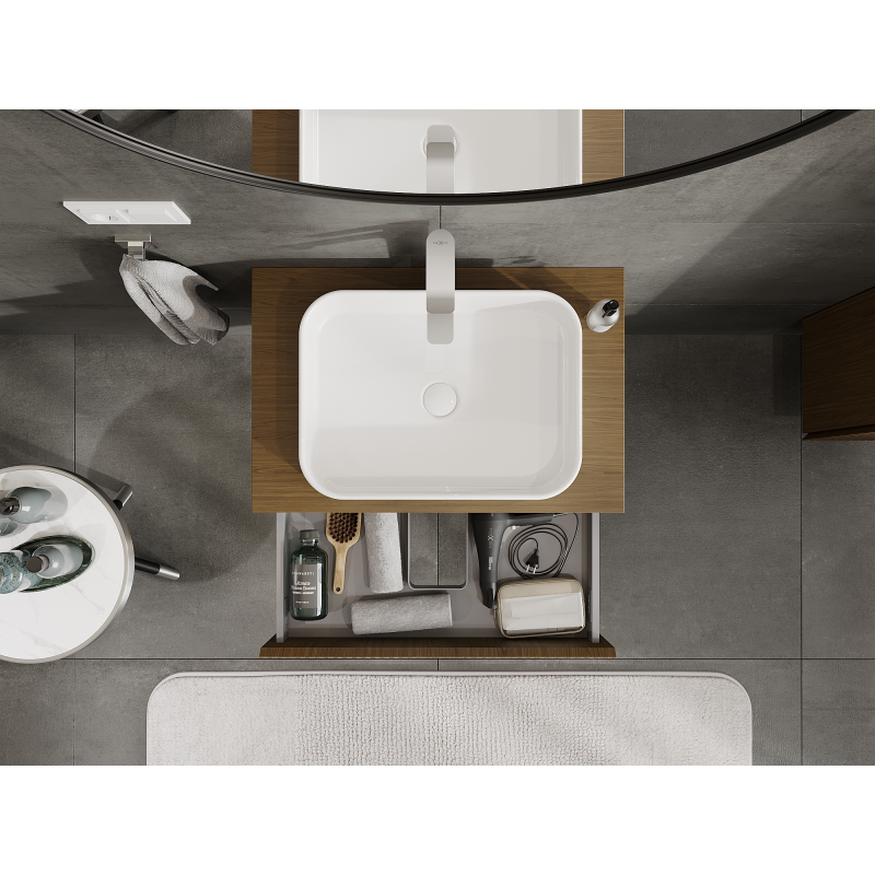 Mexen Rivel bathroom cabinet under sink 70 cm, 1 drawer, grooved, walnut - 91A20-07023-1-BF86