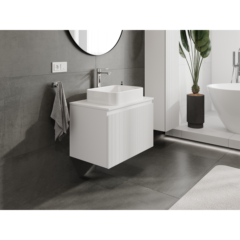 Mexen Rivel bathroom cabinet 70 cm, 1 drawer, grooved, matt white - 91A20-07047-1-BF01