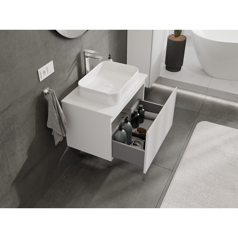 Mexen Rivel bathroom cabinet 70 cm, 1 drawer, grooved, matt white - 91A20-07047-1-BF01