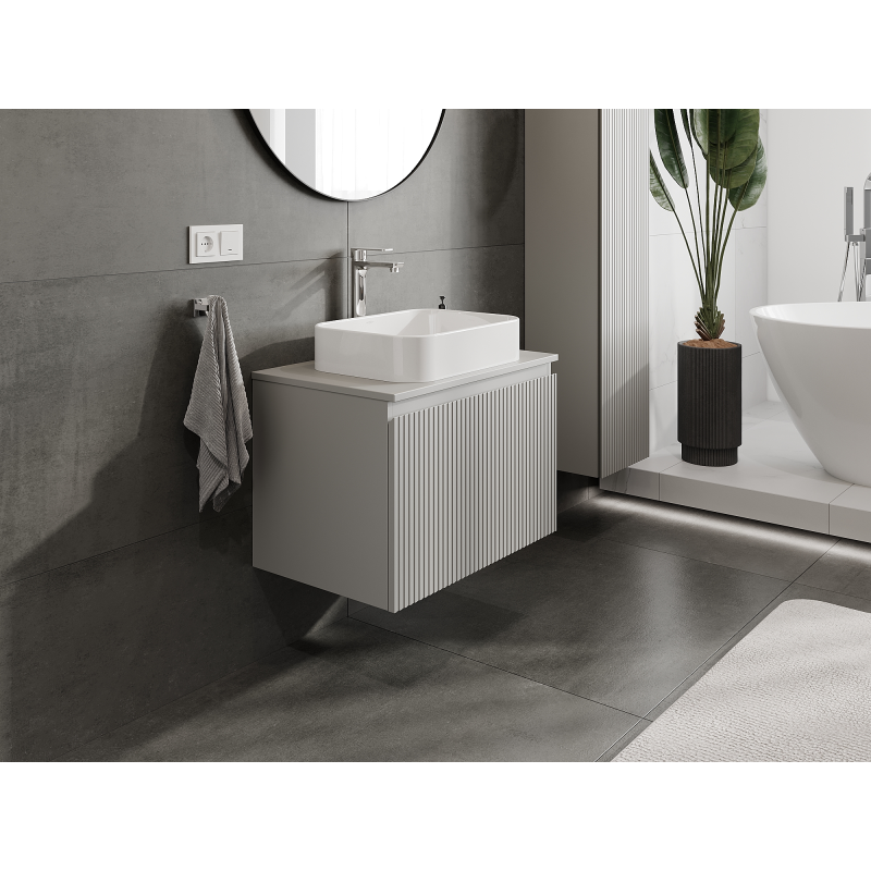 Mexen Rivel bathroom cabinet under-sink 70 cm, 1 drawer, fluted, grey matte - 91A20-07047-1-BF62