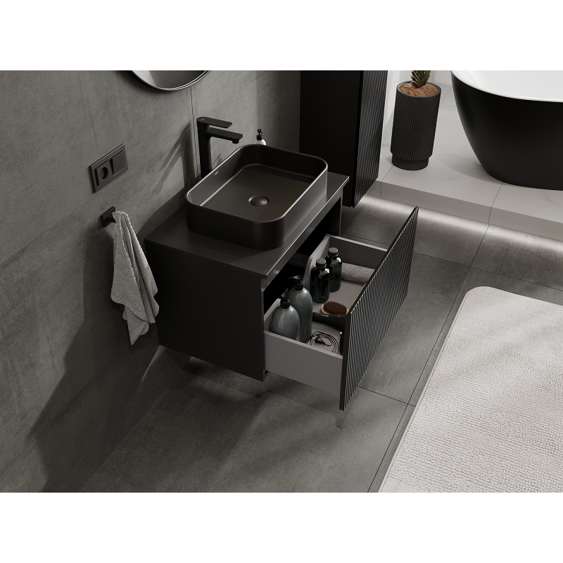 Mexen Rivel bathroom cabinet for washbasin 70 cm, 1 drawer, grooved, black matte - 91A20-07047-1-BF71