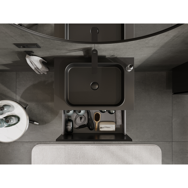 Mexen Rivel bathroom cabinet for washbasin 70 cm, 1 drawer, grooved, black matte - 91A20-07047-1-BF71