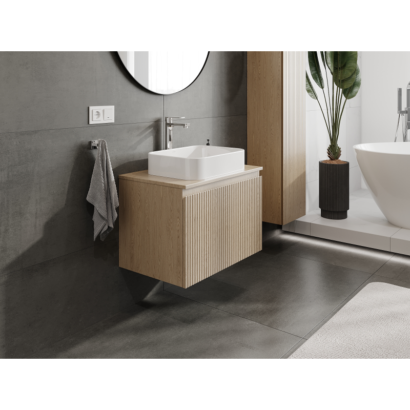 Mexen Rivel 70 cm Bathroom Cabinet, 1 Drawer, Fluted, Oak - 91A20-07047-1-BF81