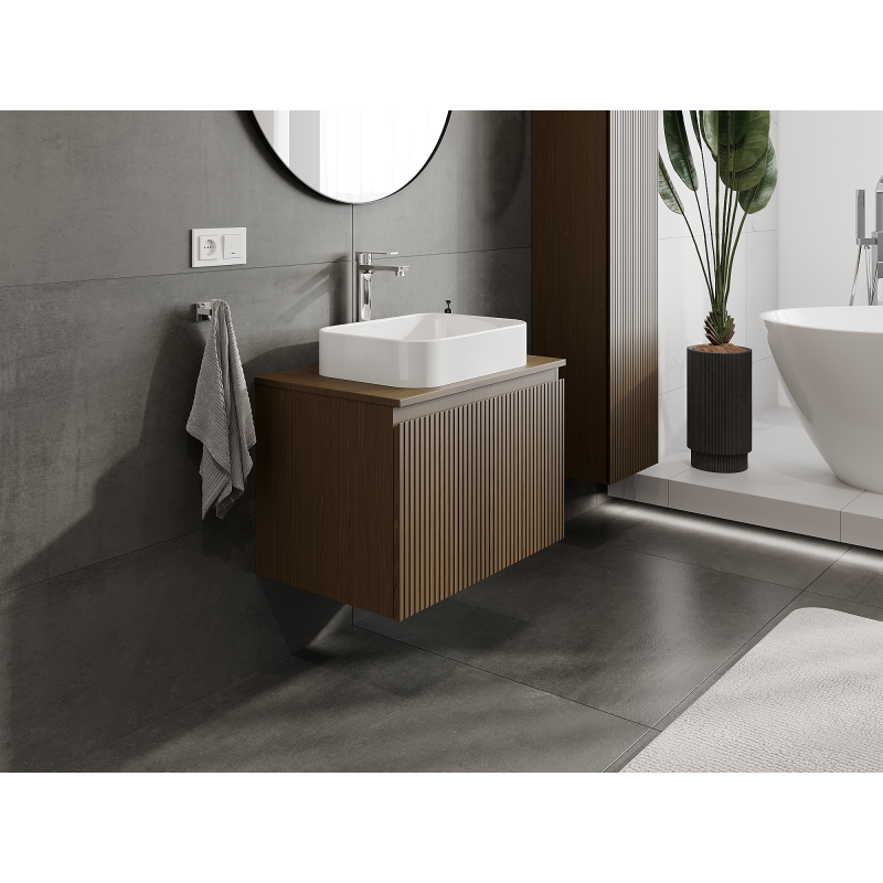 Mexen Rivel bathroom cabinet under sink 70 cm, 1 drawer, fluted, walnut - 91A20-07047-1-BF86