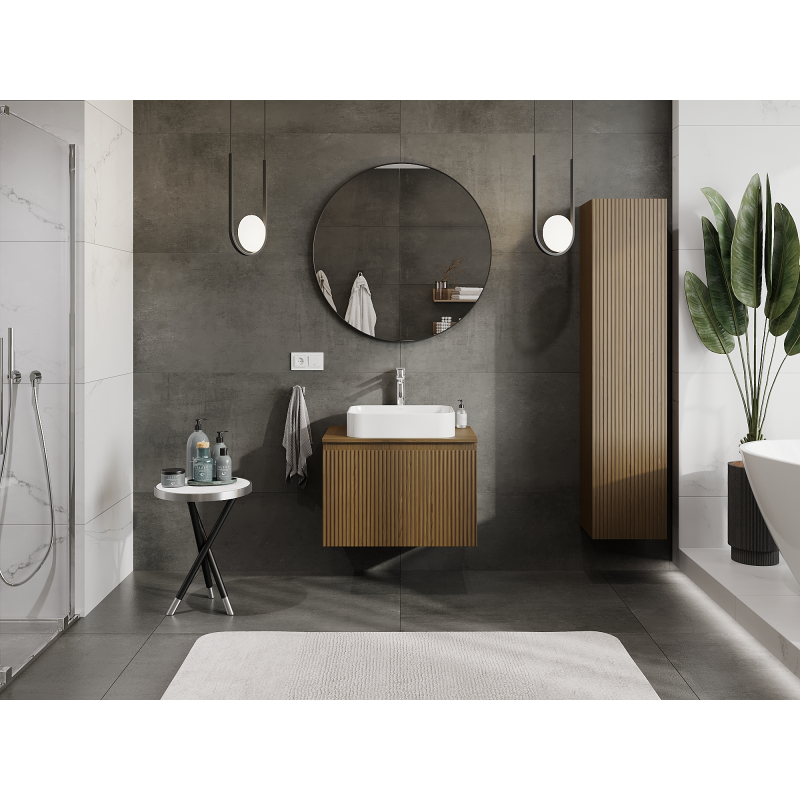 Mexen Rivel bathroom cabinet under sink 70 cm, 1 drawer, fluted, walnut - 91A20-07047-1-BF86