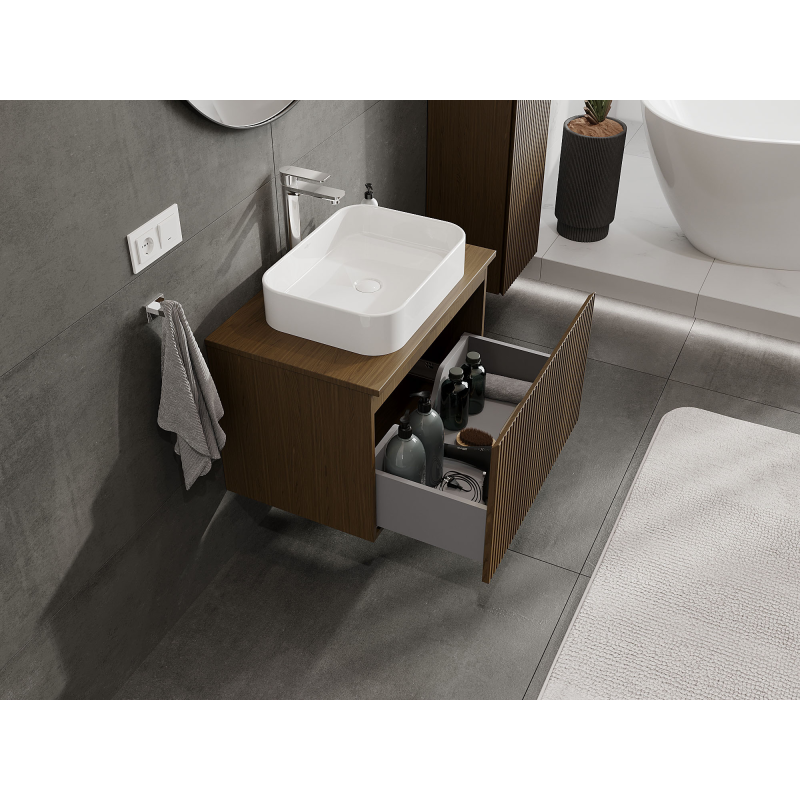 Mexen Rivel bathroom cabinet under sink 70 cm, 1 drawer, fluted, walnut - 91A20-07047-1-BF86