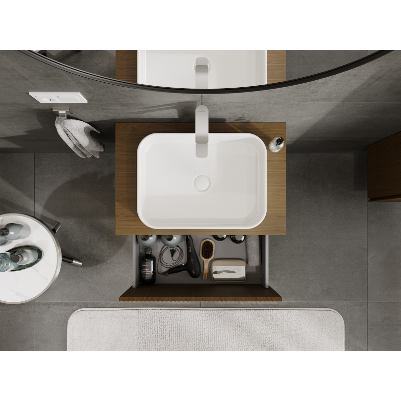 Mexen Rivel bathroom cabinet under sink 70 cm, 1 drawer, fluted, walnut - 91A20-07047-1-BF86