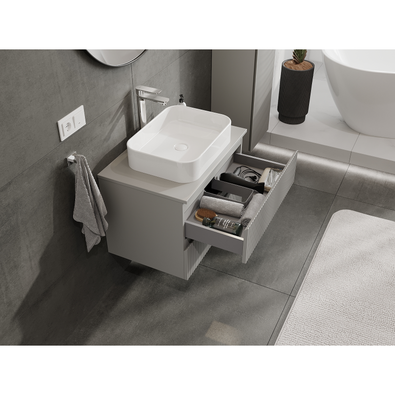 Mexen Rivel bathroom cabinet under sink 70 cm, 2 drawers, ribbed, matte grey - 91A20-07047-2-BFF62