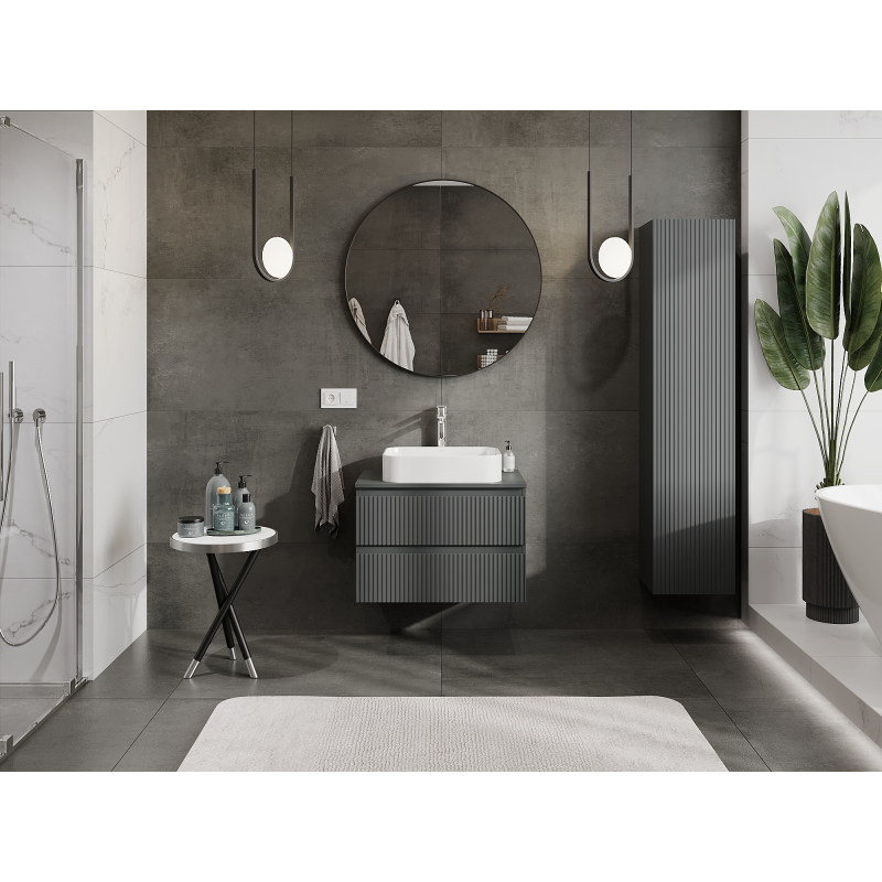 Mexen Rivel bathroom cabinet for washbasin 70 cm, 2 drawers, grooved, matte graphite - 91A20-07047-2-BFF66