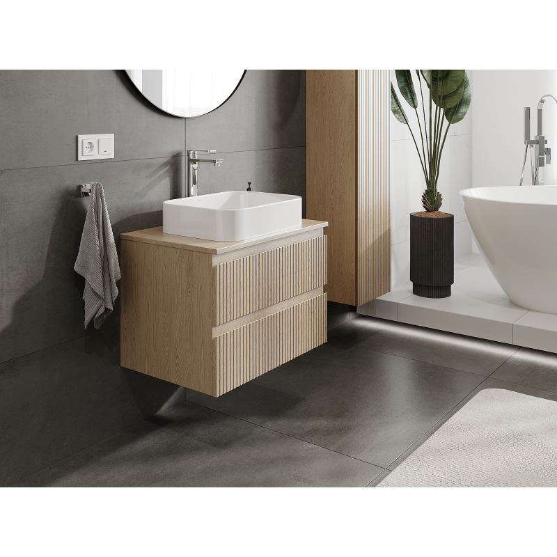 Mexen Rivel bathroom cabinet under sink 70 cm, 2 drawers, ribbed, oak - 91A20-07047-2-BFF81