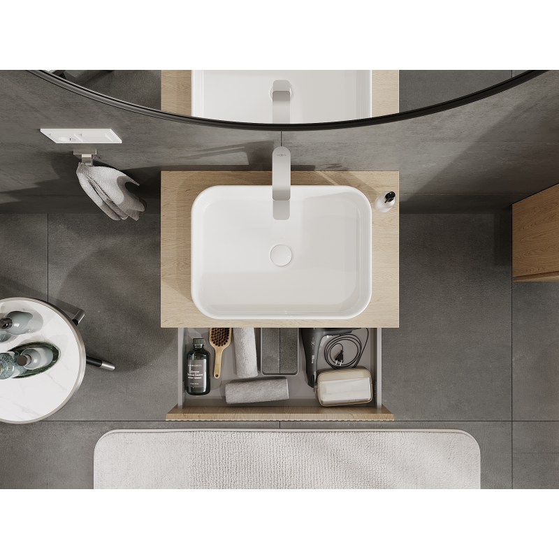 Mexen Rivel bathroom cabinet under sink 70 cm, 2 drawers, ribbed, oak - 91A20-07047-2-BFF81