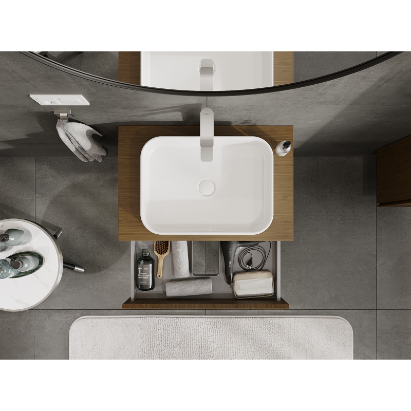 Mexen Rivel bathroom cabinet with basin 70 cm, 2 drawers, grooved, walnut - 91A20-07047-2-BFF86